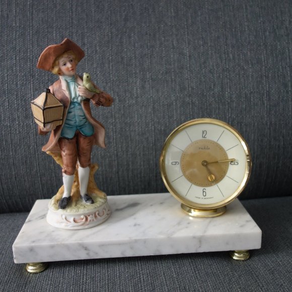 Vintage Ruhla Clock Made in Germany on base with German Figurine - Picture 1 of 16